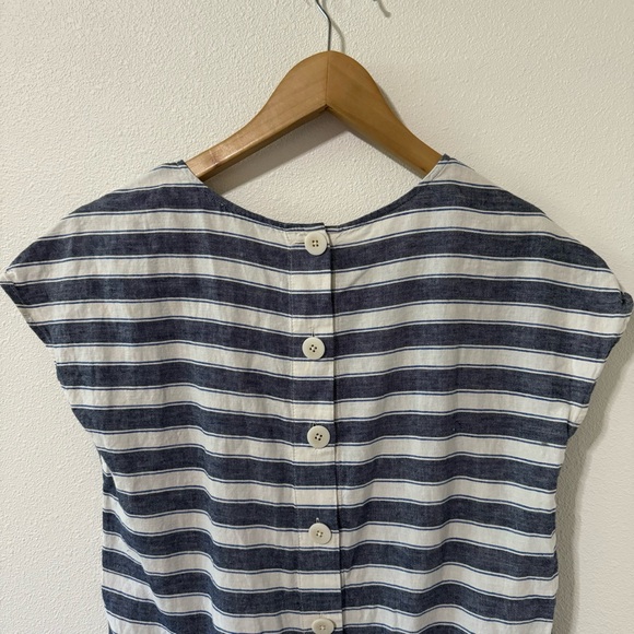 Madewell Stripe Play Button Back Linen Blend Shift Dress Blue White Pockets-XS - Picture 8 of 10